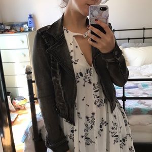 Dark Grey Denim Cropped Motor Jacket